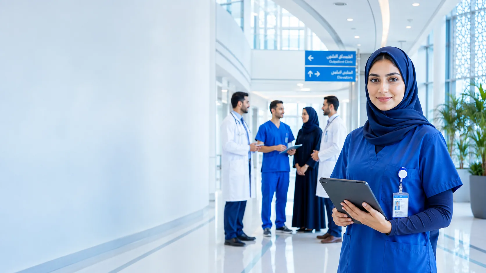 Healthcare professional in a modern Gulf hospital environment