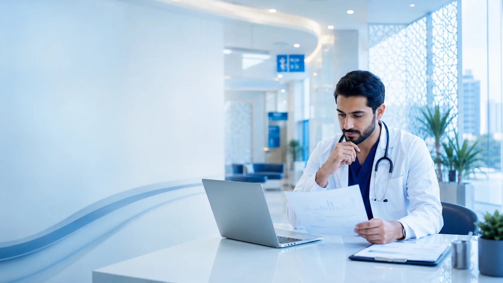 Healthcare professional reviewing recruitment and licensing guidance